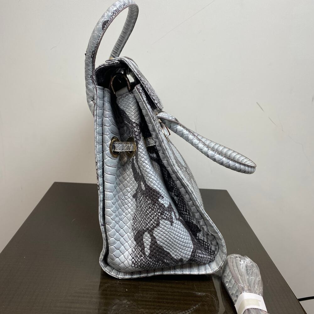 Jimmy Choo Gray and Black Python-Print Leather Top-Handle Shoulder Bag - Picture 4 of 16